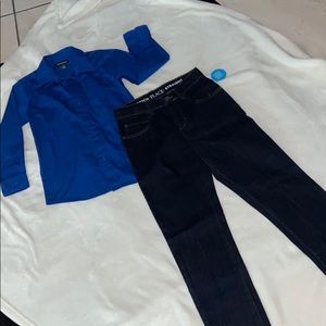 kids button down shirt and jeans